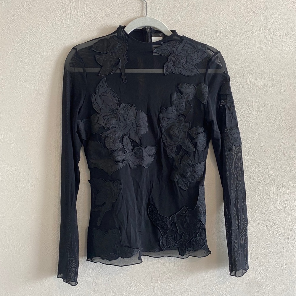 Topshop Unique Mesh and Appliqué Floral Top